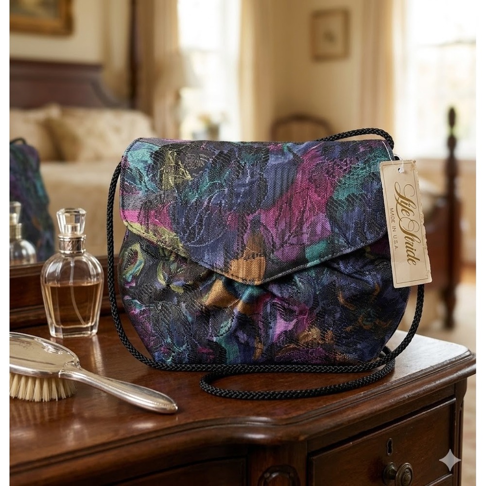 LifeStride Shoulder Bag Small Multicolor Vintage Tapestry Floral Made in USA NWT